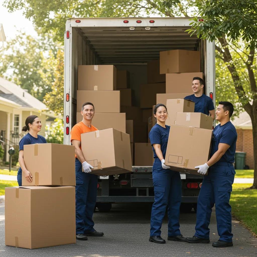 local moving team lifting boxes into a truck in a sunny neighborhood 4d95898f 7913 4f8e a15d 206cff08dc8f