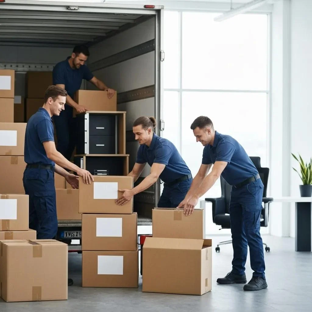office movers packing furniture and equipment into a truck representing commercial moving services ad5b0407 f490 48f5 8413 8a7731e60dab